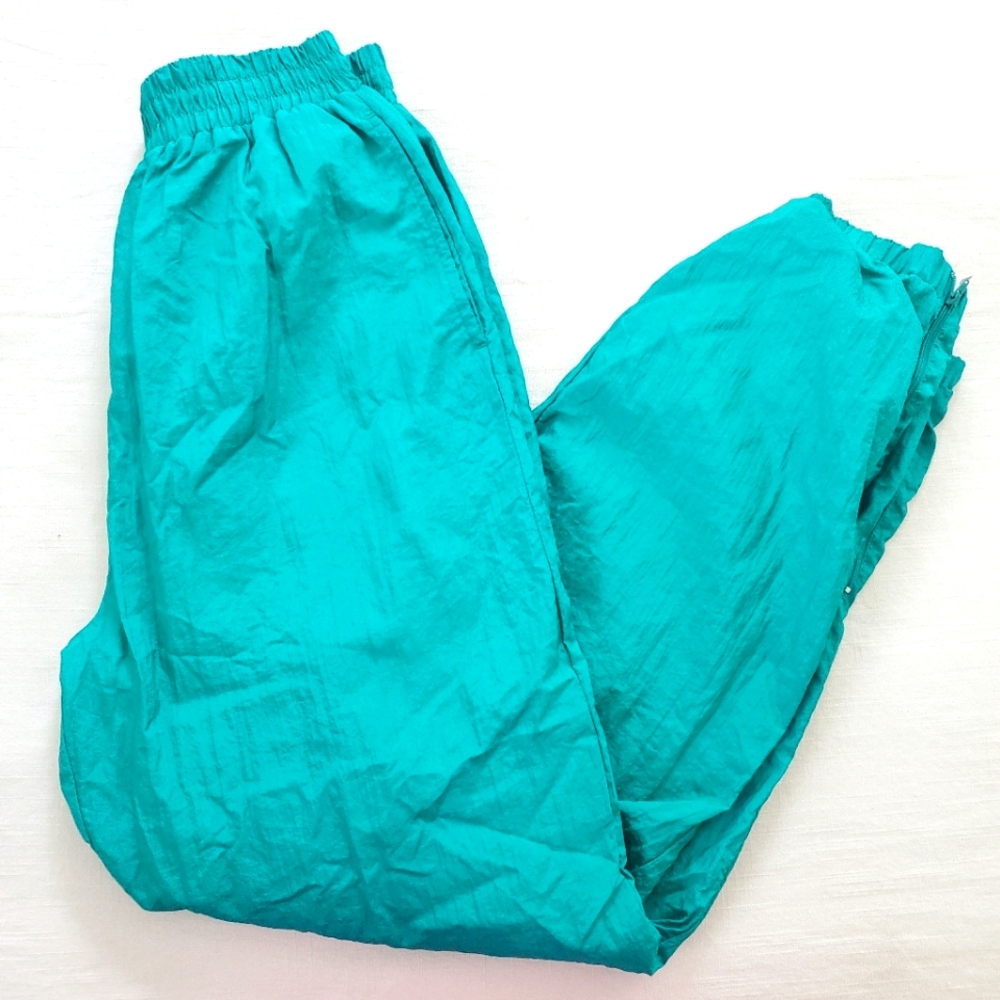 Vintage Vibrant Greenish Teal Windbreaker Pants Medium